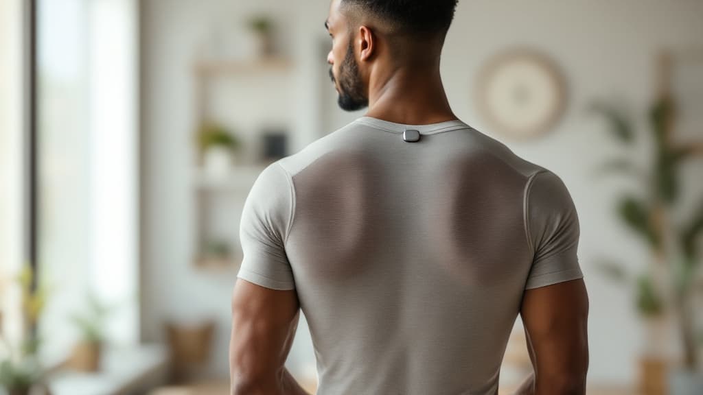 Person wearing a KineticWeave smart garment during a workout, receiving real-time posture feedback